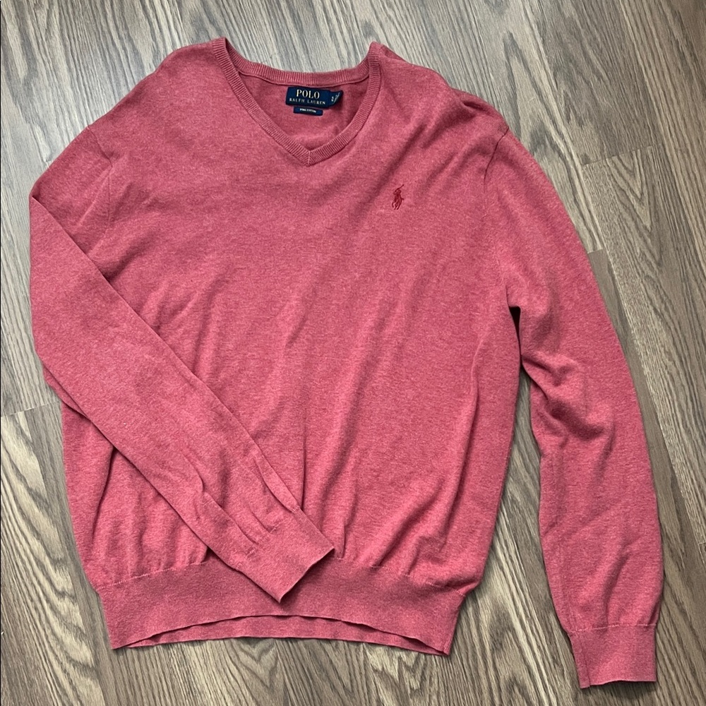 Polo by Ralph Lauren Men's V-Neck Sweater in Rich Red